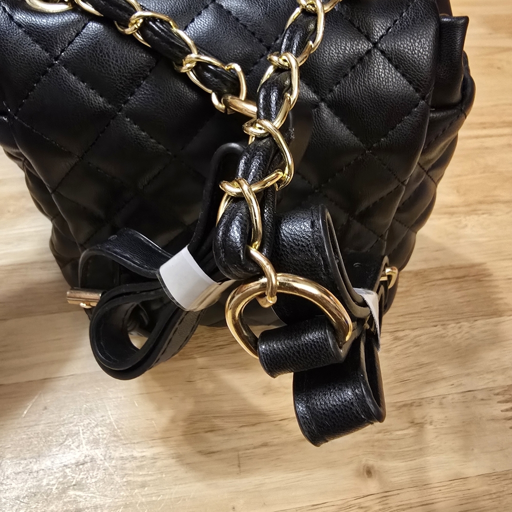 Badgley Mischka Black and Gold Quilted Backpack - Picture 3 of 6